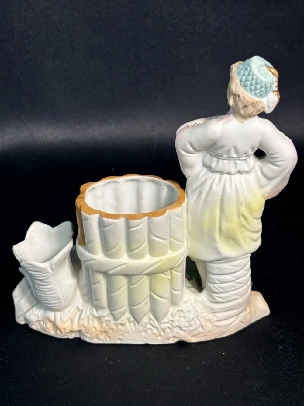 Vintage Occupied Japan Porcelain Bisque Victorian Woman Vase By Paulux 6.5”